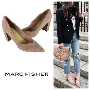 Marc Fisher Caitlin Pumps Heels Womens 8.5 Block Heel Blush Pink Suede